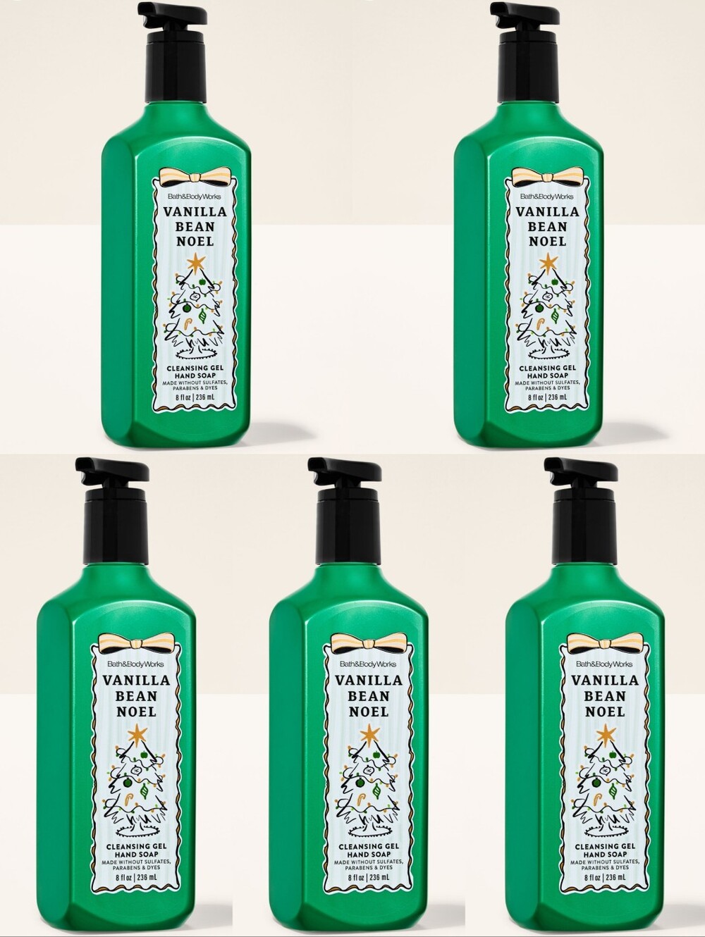 Bath & Body Works Vanilla Bean Noel Cleansing Gel Hand Soap Set of 5 NEW Rare